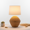 Boho Rattan Table Lamp with warm golden light