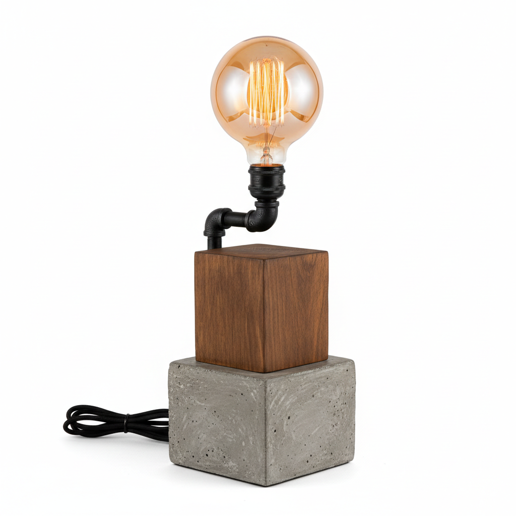 Rustic Edison Concrete Lamp with warm filament glow